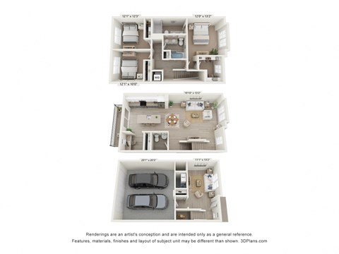 Floor plan for 3 beds, 2.5 baths, 1844 sqft